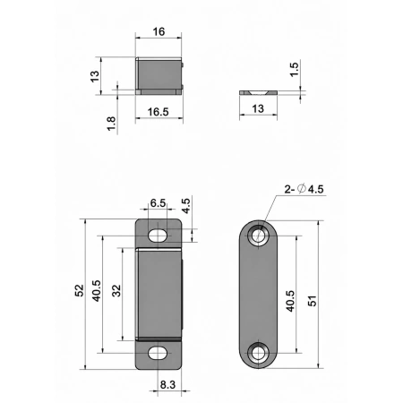 Zamknięcie magnetyczne 52x16,5 mm stal nierdzewna chwytak INOX