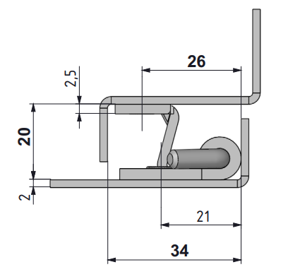 Zawias wewnętrzny nierdzewny 32,5x65 mm, zagięcie drzwi 20–24 mm, otwory ⌀6,5 mm, INOX