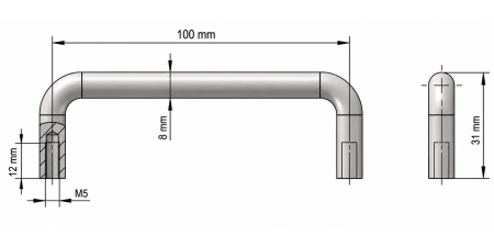 Uchwyt pałąkowy stalowy 100mm otwory M5 chromowany przemysłowy 