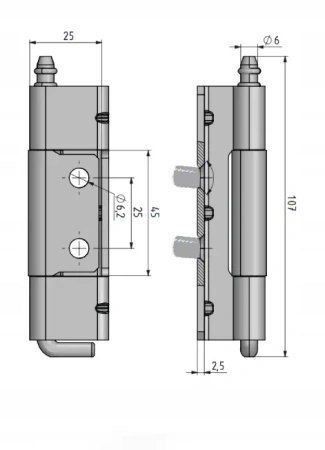 Zawias chowany stalowy102,5 x25mm do drzwi o zgięciu 24mm / ze śrubami