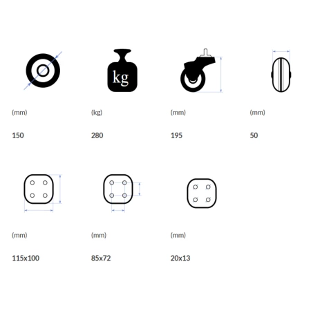 Koło przemysłowe 150 mm/280 kg bez hamulca, PVC przemysłowe, pomarańczowe