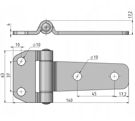 Zawias skrzydełkowy nierdzewny A=140 B=63, 4-otworowy, INOX