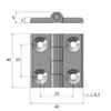 Zawias skrzydełkowy nierdzewny A=40 B=40 l=25, 4-otworowy, INOX
