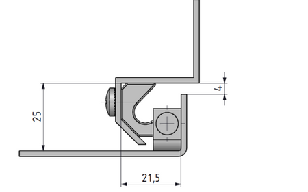 Zawias wewnętrzny do wspawania 19x60 mm  zagięcie drzwi 25 mm, anodowany mat, do wkrętów M5