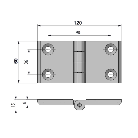 Zawias skrzydełkowy A=120 B=60, metalowy, chromowany, 4-otwory, ZnAl