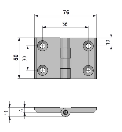 Zawias metalowy A=76 B=50, skrzydełkowy, chromowany, 4-otwory, ZnAl