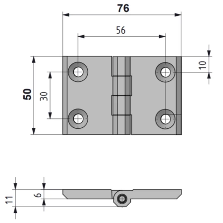 Zawias skrzydełkowy metalowy A=50 B=76, lakierowany czarny, 4-otwory, ZnAl