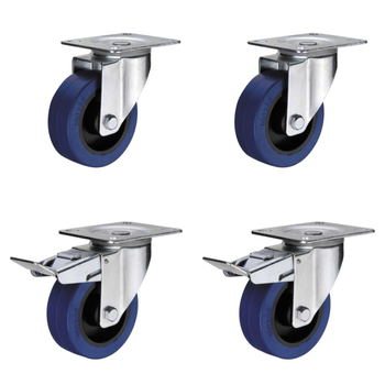 Zestaw 2+2 koła skrętne 100mm/150kg płyta 2x hamulec 2x bez