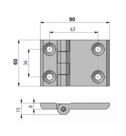 Zawias skrzydełkowy metalowy A=90 B=60, chromowany, 4-otwory, ZnAl