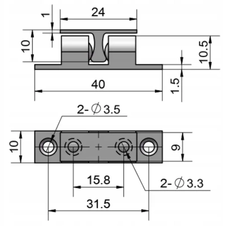 Zamknięcie zatrzaskowe 40x10 mm chwytak kulkowy
