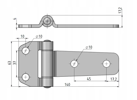 Zawias skrzydełkowy stalowy A=63 B=140, lakierowany czarny, 4-otworowy