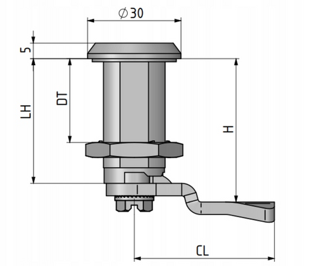 Zamek chromowany na trójkąt 9 mm, do drzwi o grubości 30 mm