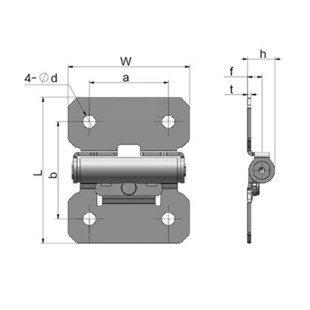 Zawias płaski zatrzymujący się 48x40mm stal nierdzewna otwory INOX