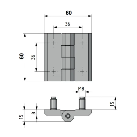 Zawias skrzydełkowy A=60 B=60 l=36, stal nierdzewna 4-śruby, INOX