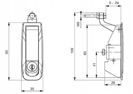 Zamek dociskowy na panel 0-24mm na klucz