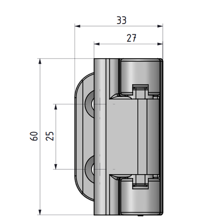 Zawias narożny metalowy 33x60 mm, zagięcie 25 mm, lakier czarny, gwint M6, 3-częściowy, do drzwi