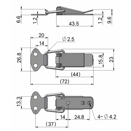 Zatrzask kolankowy stal 56,7x23mm zapinka kłódka