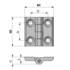 Zawias skrzydełkowy metalowy A=60 B=60 l=36, chromowany, 4-otwory, ZnAl