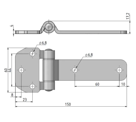Zawias skrzydełkowy nierdzewny A=150 B=60, 5-otworowy, INOX