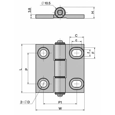 Zawias skrzydełkowy aluminiowy A=47 B=48, chromowany, 4-otwory, regulacja 