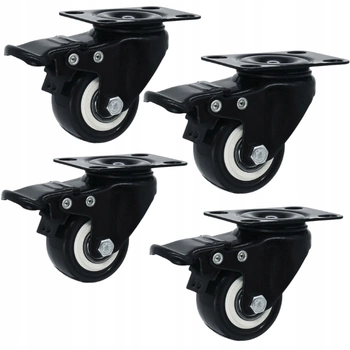 Zestaw 4 kół skrętne do 70kg PVC 75mm płyta czarny bieżnik hamulec