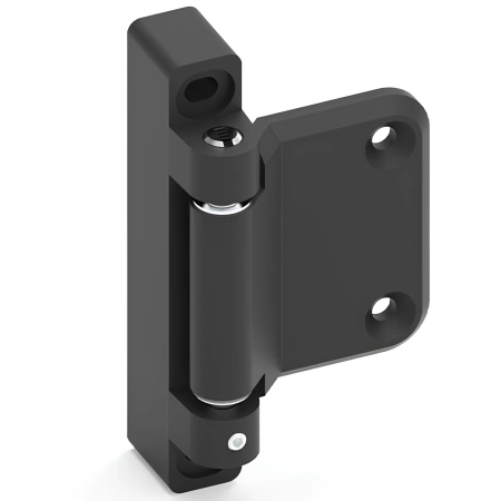 Zawias płaski narożny z łożyskiem Delrin 50x100 mm, lakier czarny, lewy, ZnAl