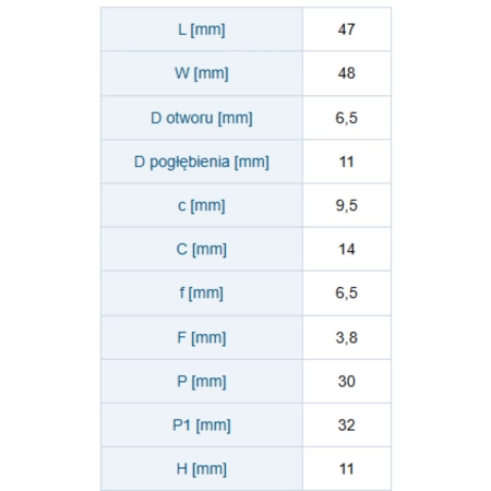 Zawias skrzydełkowy aluminiowy A=47 B=48, chromowany, 4-otwory, regulacja 