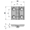 Zawias skrzydełkowy metalowy A=60 B=60 l=36, lakierowany czarny, 4-otwory, ZnAl