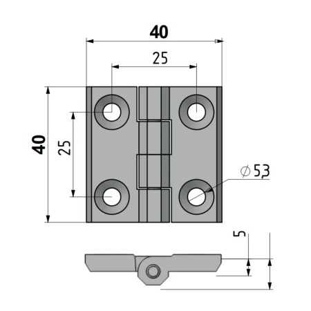 Zawias skrzydełkowy metalowy A=40 B=40 l=25, chromowany, 4-otwory, ZnAl