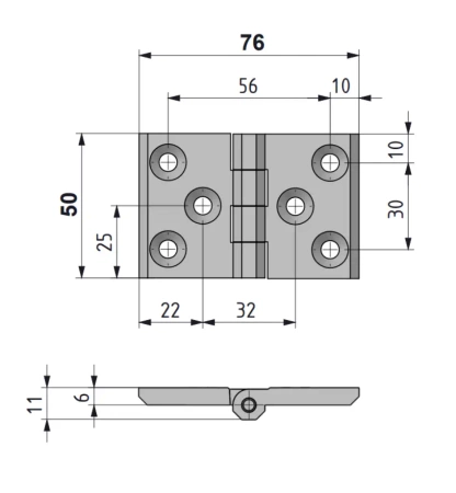 Zawias metalowy A=76 B=50, skrzydełkowy, chromowany, 6-otworów, ZnAl