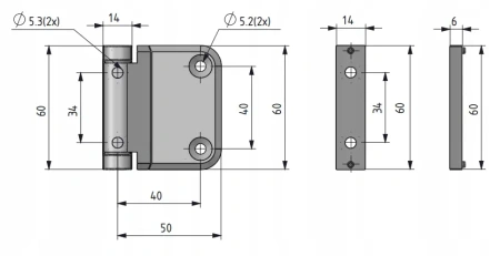 Zawias narożny 60 mm z łożyskiem Delrin A=60 B=50 ZnAl lakierowany czarny, 4-otworowy