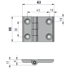 Zawias skrzydełkowy metalowy A=50 B=63, lakierowany czarny, 4-otworowy, ZnAl