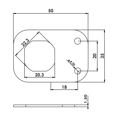 Podkładka montażowa do zamków ćwierćobrotowych 22,3x20,3 mm, grubość 1,5 mm, stalowa