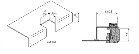 Zawias narożny 19x30, na panel 1,5-2 mm, chromowany, pręcik, ZnAl