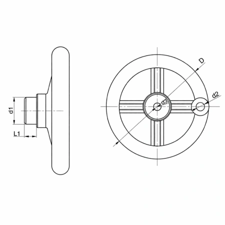 Koło ręczne bakelitowe 150mm otwór pod rękojeść M8