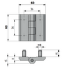 Zawias skrzydełkowy metalowy A=60 B=60 l=36, lakierowany czarny, 4-śruby M8 ZnAl