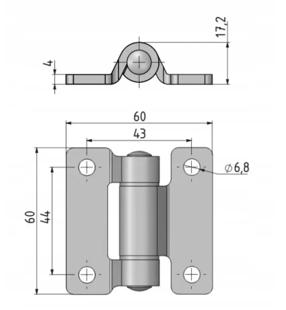 Zawias skrzydełkowy metalowy A=60 B=60, ocynkowany, 4-otworowy, stal