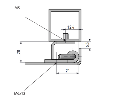 Zawias wewnętrzny nierdzewny 32,5x65 mm, zagięcie drzwi 20 mm, otwory ⌀6 mm/⌀5 mm, INOX