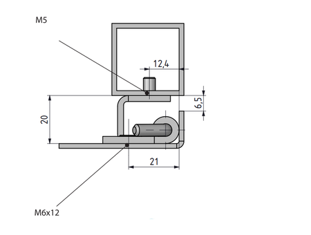 Zawias wewnętrzny 32,5x65mm zagięcie 20mm stal