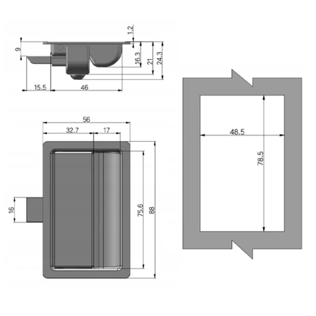 Zamek zatrzaskowy kontenerowy mały 88x56mm stal nierdzewna INOX