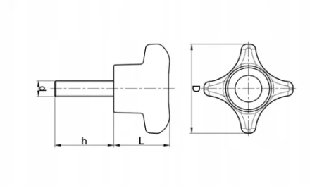 Pokrętło czteroramienne 30mm śruba M6x40 uchwyt