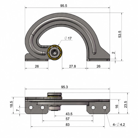 Zawias wewnętrzny nierdzewny 28,5x107 mm, zagięcie drzwi 25 mm, otwory ⌀7 mm, INOX