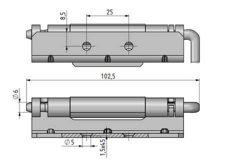 Zawias stalowy chowany 102,5x25 mm ocynkowany, do drzwi 24 mm, do spawania