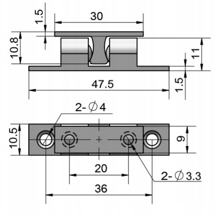 Zamknięcie zatrzaskowe 47,5x10,5 mm chwytak kulkowy 