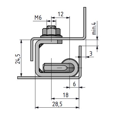 Zawias wewnętrzny nierdzewny 28,5x107 mm, zagięcie drzwi 25 mm, otwory ⌀7 mm, INOX