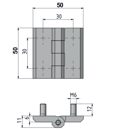 Zawias skrzydełkowy poliamidowy A=50 B=50, l=30, czarny, 4-śruby M6, PA6