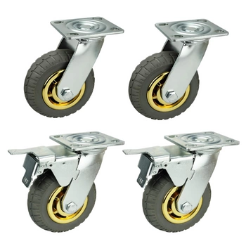 Zestaw 2+2 koła skrętne do 180kg guma 100mm płyta szary bieżnik hamulec/bez