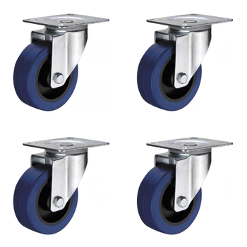 Zestaw 4 koła skrętne 80mm/100kg bez hamulca, płyta, niebieski bieżnik