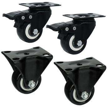 Zestaw 2+2 koła stałe/obrotowe hamulec do 40kg PVC 50mm czarny bieżnik