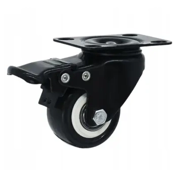 Koło skrętne do 70kg PVC 75mm płyta hamulec czarny bieżnik 